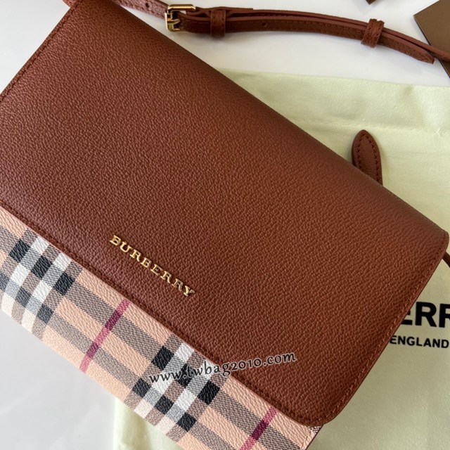 Burberry專門店新款格紋拼皮革斜背包 巴寶莉女款休閒小肩包手包 yxb1051